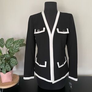Kasper Open Blazer XS Black White Contrast Trim Extra Buttons NWOT